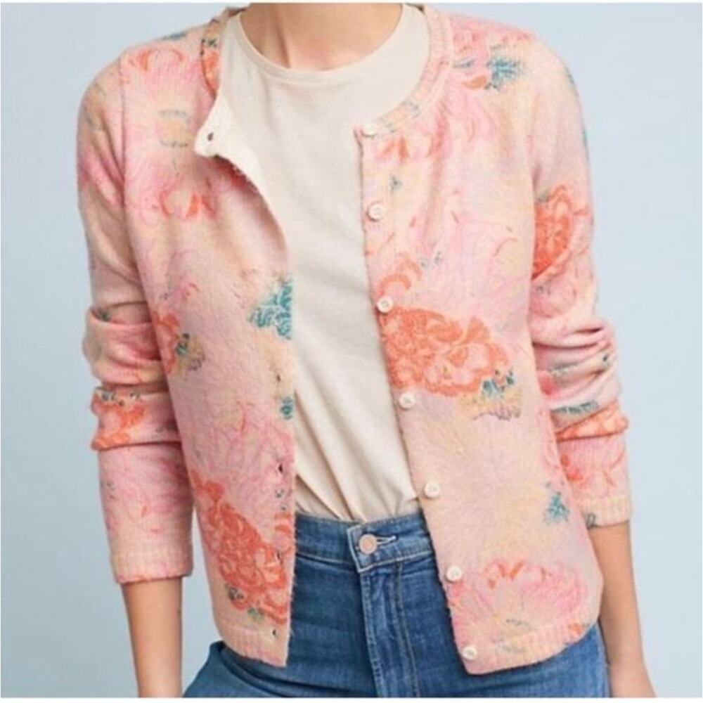 Anthropologie Postmark Devon Pink Floral Cardigan • Feminine • Size S